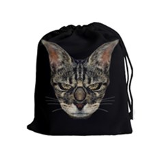 Angry Cyborg Cat Drawstring Pouches (extra Large)