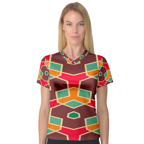 Distorted Shapes In Retro Colors Women s V-neck Sport Mesh Tee by LalyLauraFLM