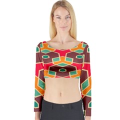 Distorted Shapes In Retro Colors Long Sleeve Crop Top by LalyLauraFLM