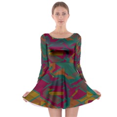 Geometric Shapes In Retro Colors Long Sleeve Skater Dress