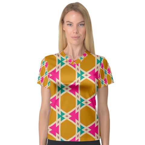 Connected Shapes Pattern Women s V-neck Sport Mesh Tee by LalyLauraFLM