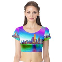 Chicago Colored Foil Effects Short Sleeve Crop Top