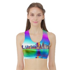 Chicago Colored Foil Effects Women s Sports Bra With Border