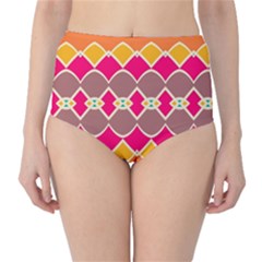 Symmetric Shapes In Retro Colors High-waist Bikini Bottoms by LalyLauraFLM