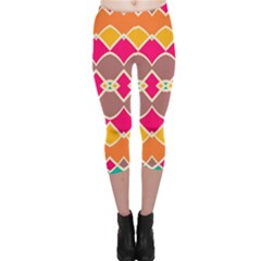 Symmetric Shapes In Retro Colors Capri Leggings by LalyLauraFLM