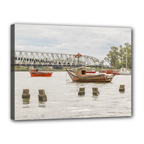 Boats At Santa Lucia River In Montevideo Uruguay Canvas 16  X 12  by dflcprints