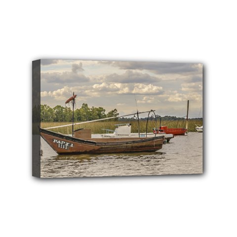 Fishing And Sailboats At Santa Lucia River In Montevideo Mini Canvas 6  X 4  by dflcprints