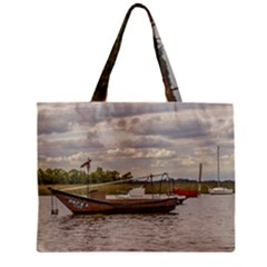 Fishing And Sailboats At Santa Lucia River In Montevideo Zipper Tiny Tote Bags by dflcprints