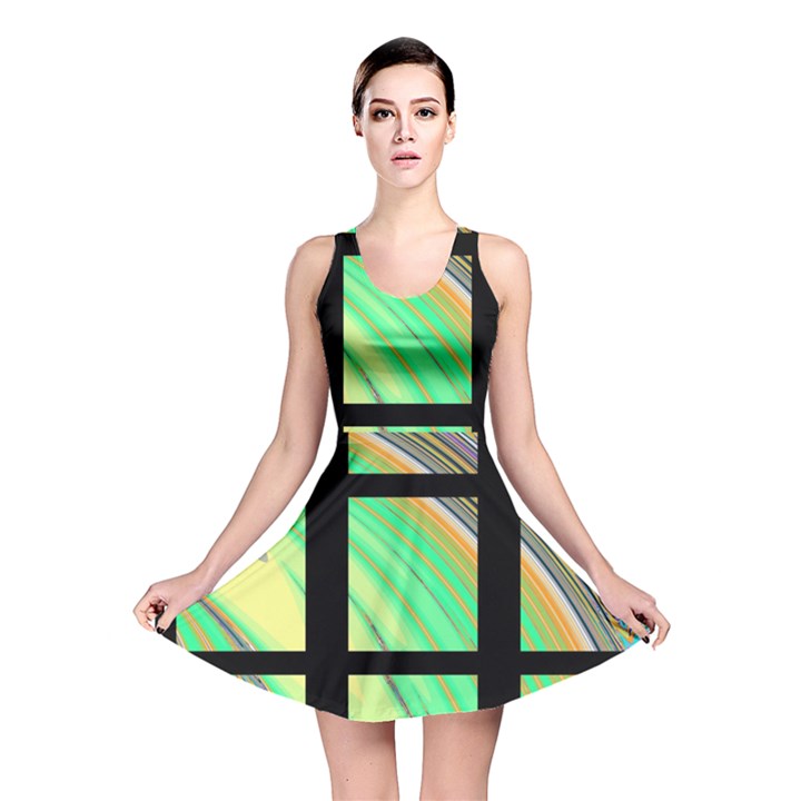 Black Window with Colorful Tiles Reversible Skater Dresses