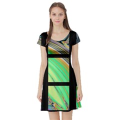 Black Window With Colorful Tiles Short Sleeve Skater Dresses by digitaldivadesigns