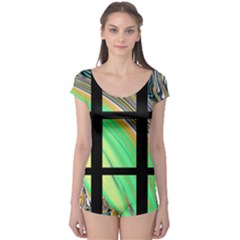 Black Window With Colorful Tiles Short Sleeve Leotard by digitaldivadesigns