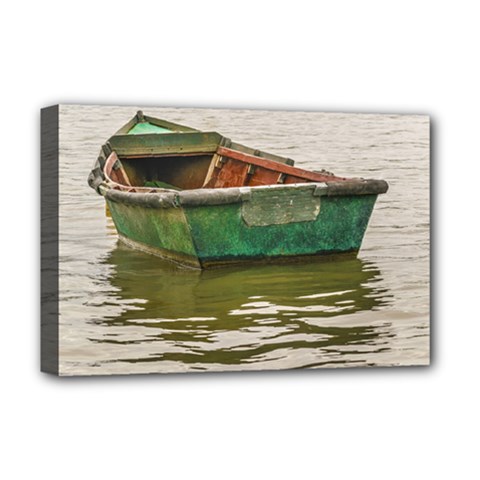 Old Fishing Boat At Santa Lucia River In Montevideo Deluxe Canvas 18  X 12   by dflcprints