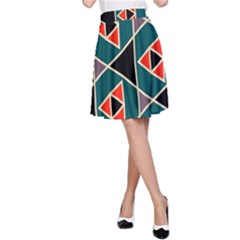 Triangles In Retro Colors Pattern A-line Skirt by LalyLauraFLM