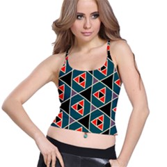 Triangles In Retro Colors Pattern Women s Spaghetti Strap Bra Top by LalyLauraFLM