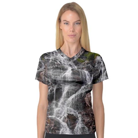 Mountain Waterfall Women s V-neck Sport Mesh Tee by trendistuff