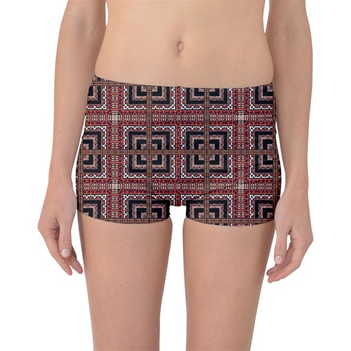 Check Ornate Pattern Boyleg Bikini Bottoms