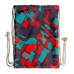 Red Blue Pieces Large Drawstring Bag by LalyLauraFLM