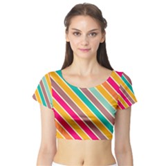 Colorful Diagonal Stripes Short Sleeve Crop Top by LalyLauraFLM