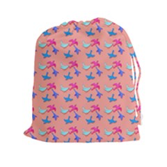 Birds Pattern On Pink Background Drawstring Pouches (xxl) by LovelyDesigns4U