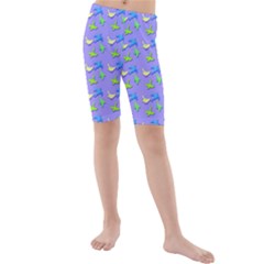 Blue And Green Birds Pattern Kid s Mid Length Swim Shorts by LovelyDesigns4U