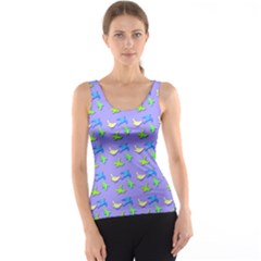 Blue And Green Birds Pattern Tank Top