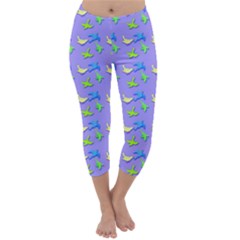 Blue And Green Birds Pattern Capri Winter Leggings 