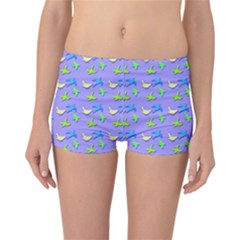 Blue And Green Birds Pattern Reversible Boyleg Bikini Bottoms by LovelyDesigns4U