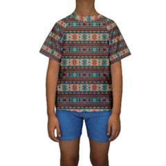 Southwest Design Turquoise And Terracotta Kid s Short Sleeve Swimwear by SouthwestDesigns