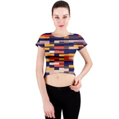 Rectangles In Retro Colors Crew Neck Crop Top by LalyLauraFLM