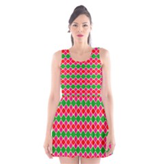 Red Pink Green Rhombus Pattern Scoop Neck Skater Dress