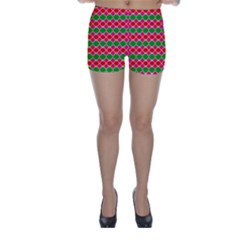 Red Pink Green Rhombus Pattern Skinny Shorts