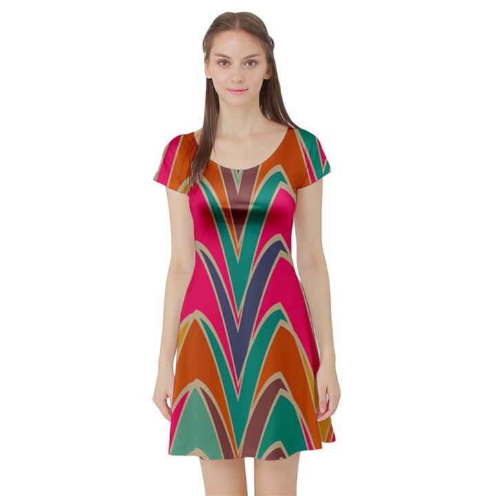 Bended shapes in retro colors Short Sleeve Skater Dress