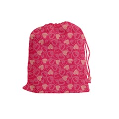 Red Pink Valentine Pattern With Coral Hearts Drawstring Pouches (large) 