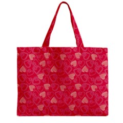 Red Pink Valentine Pattern With Coral Hearts Zipper Tiny Tote Bags by ArigigiPixel