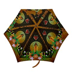 Surfing, Surfboard With Flowers And Floral Elements Mini Folding Umbrellas by FantasyWorld7