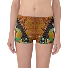 Surfing, Surfboard With Flowers And Floral Elements Reversible Boyleg Bikini Bottoms
