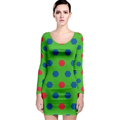 Honeycombs Pattern Long Sleeve Bodycon Dress