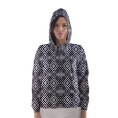 Black White Diamond Pattern Hooded Wind Breaker (Women)