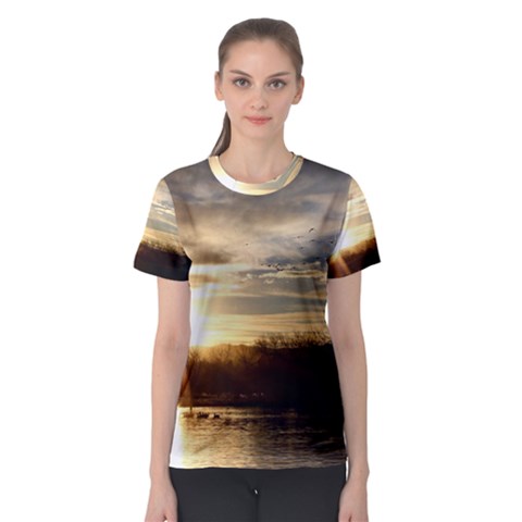 Setting Sun At Lake Women s Sport Mesh Tees by trendistuff