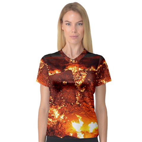 Door To Hell Women s V-neck Sport Mesh Tee by trendistuff