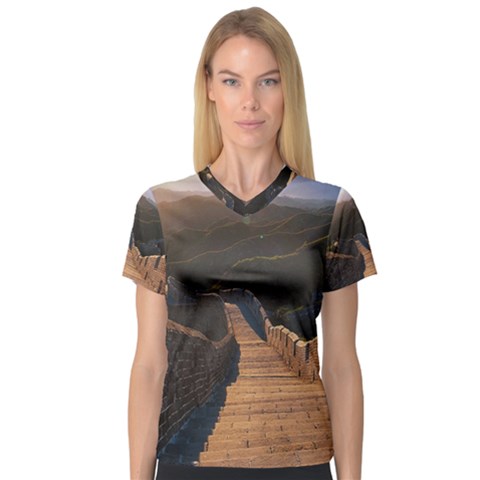 Great Wall Of China 2 Women s V-neck Sport Mesh Tee by trendistuff