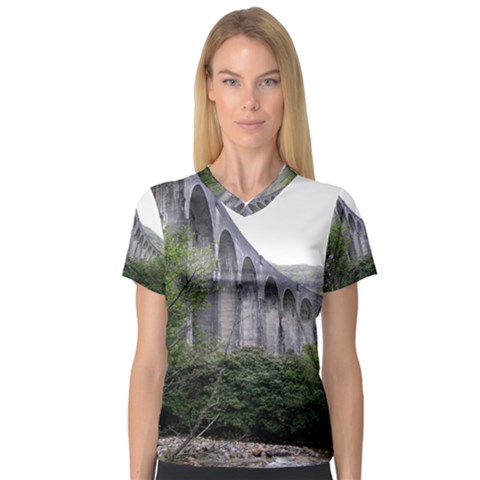 Glenfinnan Viaduct 2 Women s V-neck Sport Mesh Tee by trendistuff