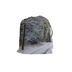 Snow On Road Drawstring Pouches (medium)  by trendistuff