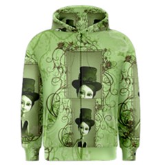 Cute Girl With Steampunk Hat And Floral Elements Men s Zipper Hoodies
