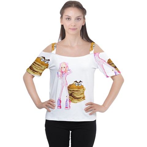 Mal Girl And Mr Pancake Women s Cutout Shoulder Tee by michaelandrewlaw