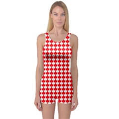 Red And White Scallop Repeat Pattern One Piece Boyleg Swimsuit