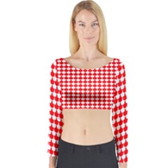 Red And White Scallop Repeat Pattern Long Sleeve Crop Top by PaperandFrill