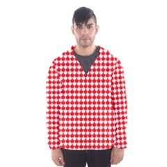 Red And White Scallop Repeat Pattern Hooded Wind Breaker (men) by PaperandFrill