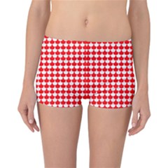 Red And White Scallop Repeat Pattern Reversible Boyleg Bikini Bottoms by PaperandFrill