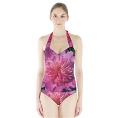 Paeonia Coral Women s Halter One Piece Swimsuit by trendistuff